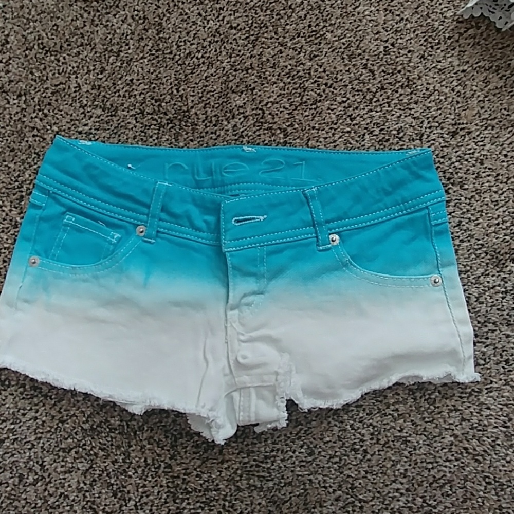 Turquoise blue to white ombre shorts